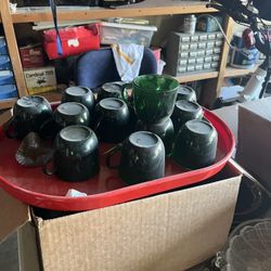 13 Glass Green Cups