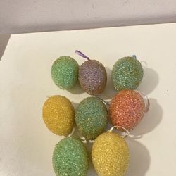 Set of 8 Pastel Color Beaded Easter Eggs for Hanging