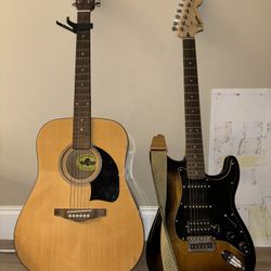 Acoustic and Fender Squire Guitar