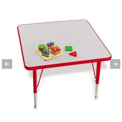 Lakeshore Red Square Table and 2  Prechool Size Blue Chairs