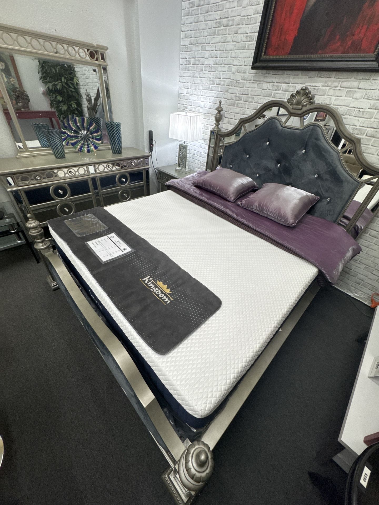 SALEđź’Ž5Pcs Glam Black Silver & Mirror California King Bedroom Set (Mattress is not Included)