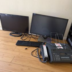 Monitors And Fax And Keyboard 