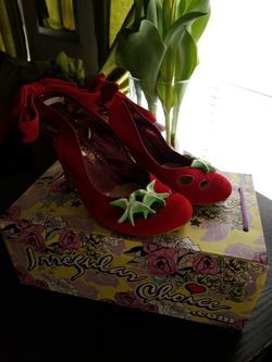 Irregular choice unique red suede slingback heels