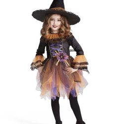 Halloween Girl Costume Pretty Witch Dress Hat Size 7-8