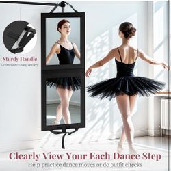 🌼 Foldable Portable Full Length Mirror for Dancer, Camping and Travel, Shatter-Proof Acrylic Hanging Mirror with Handle, 33x13 Inch Full Body
