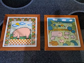 Vintage Piggy Tile Wall Hangings