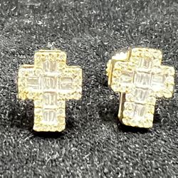 ✨Stunning 10K Diamond Cross Earrings with Baguette Cuts - A Timeless Elegance✨