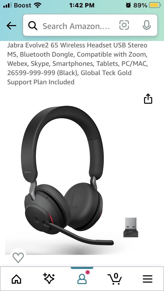 Jabra Evolve2 65 Bluetooth Headset With Dongle 