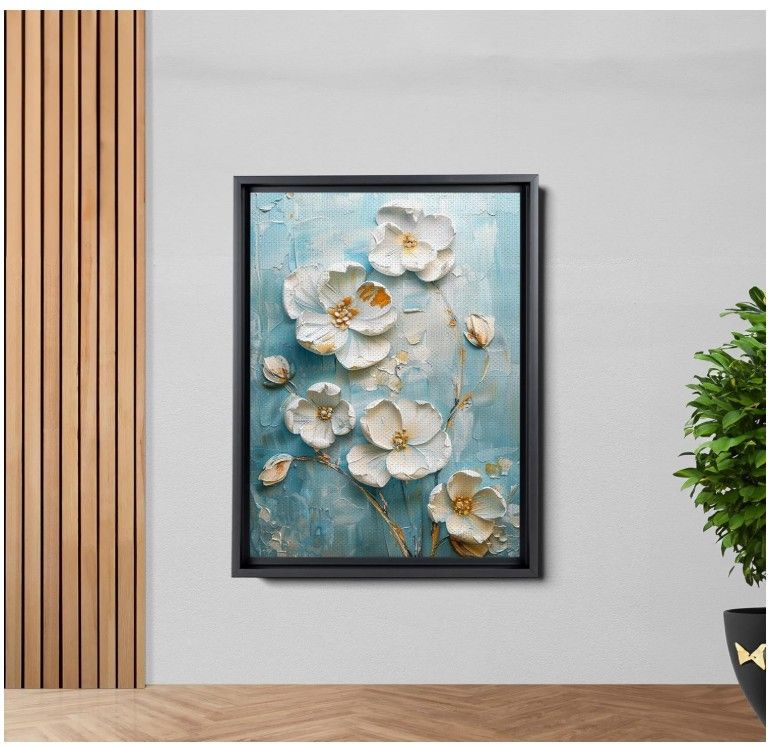 Floral Canvas Wall Art - Blue Gray Botanical Print E69