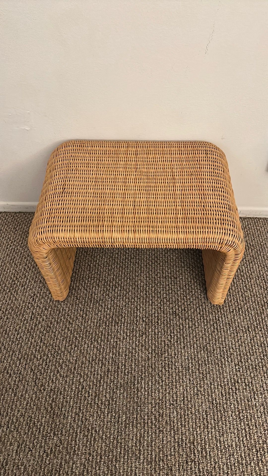 Rattan foot rest bench wicker blonde wood