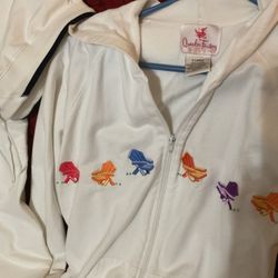 WOMANS WHITE  SWEAT SUIT ZIP UP JACKET DRAWSTRING PANTS