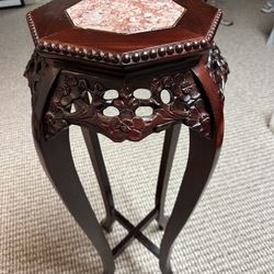 19th Century Chinese Rosewood Carved Tall Pedestal Stand Table Marble Top