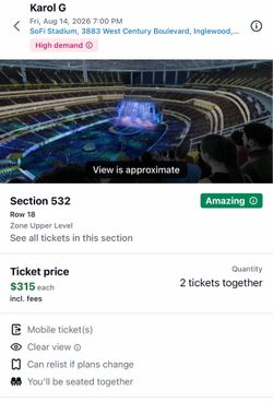 For sale two tickets to Karol G: