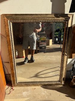 Large Wall Mirror with Ornate Wood Frame 36” x 42”