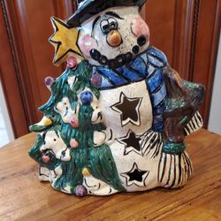 Vintage Blue Sky Clayworks Snowman With Christmas Tree 🎄 