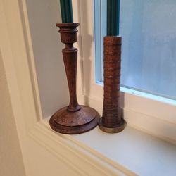 Antique Wood Candle Holders