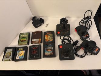 Atari 2600 Wired Joystick Controllers w/ Adapter 7 Game Cartridges