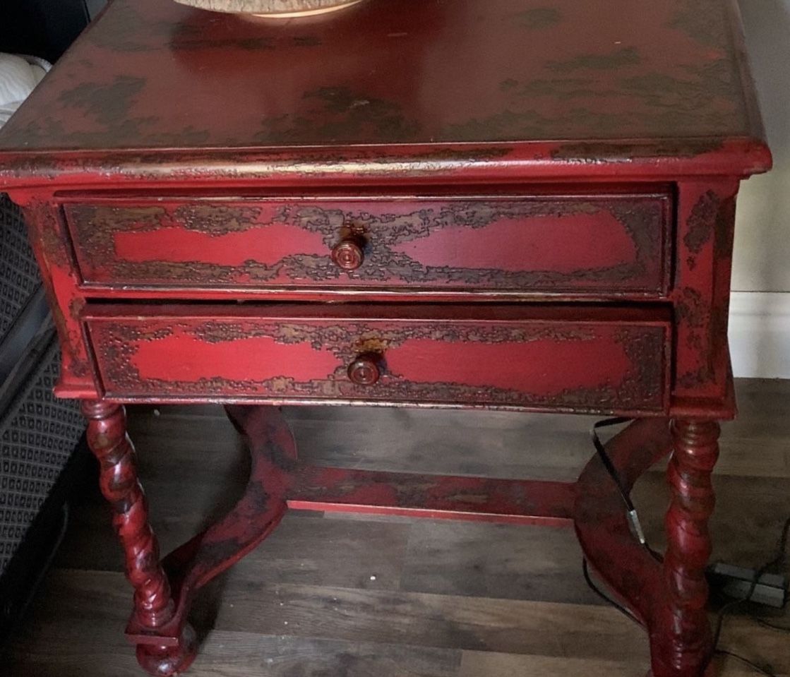 Red, Antiqued, End Table