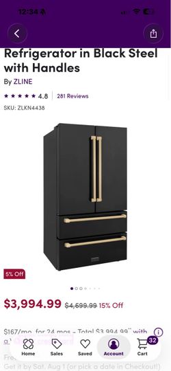 NEW!!!!! ZLINE autograph 36 inch counter depth black steel refrigerator with champagne hardware