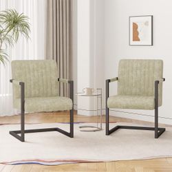 Light Green Leather Arm Chair Set Of 2