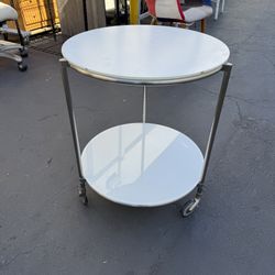 Vintage IKEA STRIND White Glass & Metal Rolling Side Table Very Good Condition 
