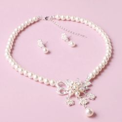 Bridal White Clear Pearl Jewelry Set