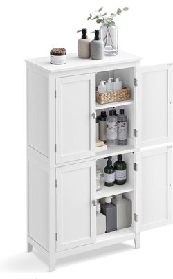 Bathroom Floor Storage Cabinet with 4 Doors, Cloud White Freestanding Bathroom Storage Unit, Adjustable Shelf, 23.6 x 11.8 x 43.3 Inches, HELAN Collec