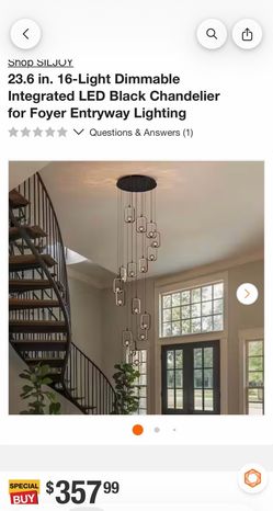 23.6 in. 16-Light Dimmable Integrated LED Black Chandelier for Foyer Entryway Lighting NEW PICK UP ONLY LOCATED BY W.63rd St and S. California Ave