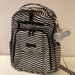 JuJuBe Be Right Back Backpack Diaper Bag w/ Changing Pad Black & White Stripped