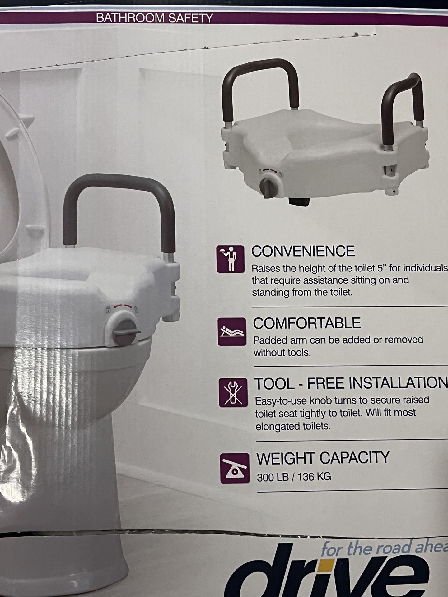Raised Toilet Seat with Removable Padded Arms, Standard Seat