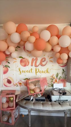One sweet peach ballon arch and decor
