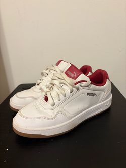 Puma Kids White Sneakers with Red Accents