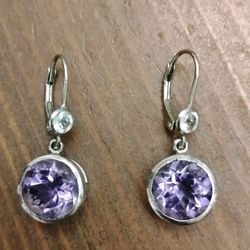 AMETHYST Dangle Earrings Leverback - 925 A STERLING SILVER