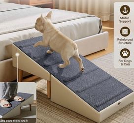 2 in 1 Ottoman Dog Ramp for Couch,Stable Folding Ramp for Small Dogs Paw-Friendly Full Fabric Surface, 6 Anti-Slip Grip Rails, 4 Leveling Feet, 15.7in