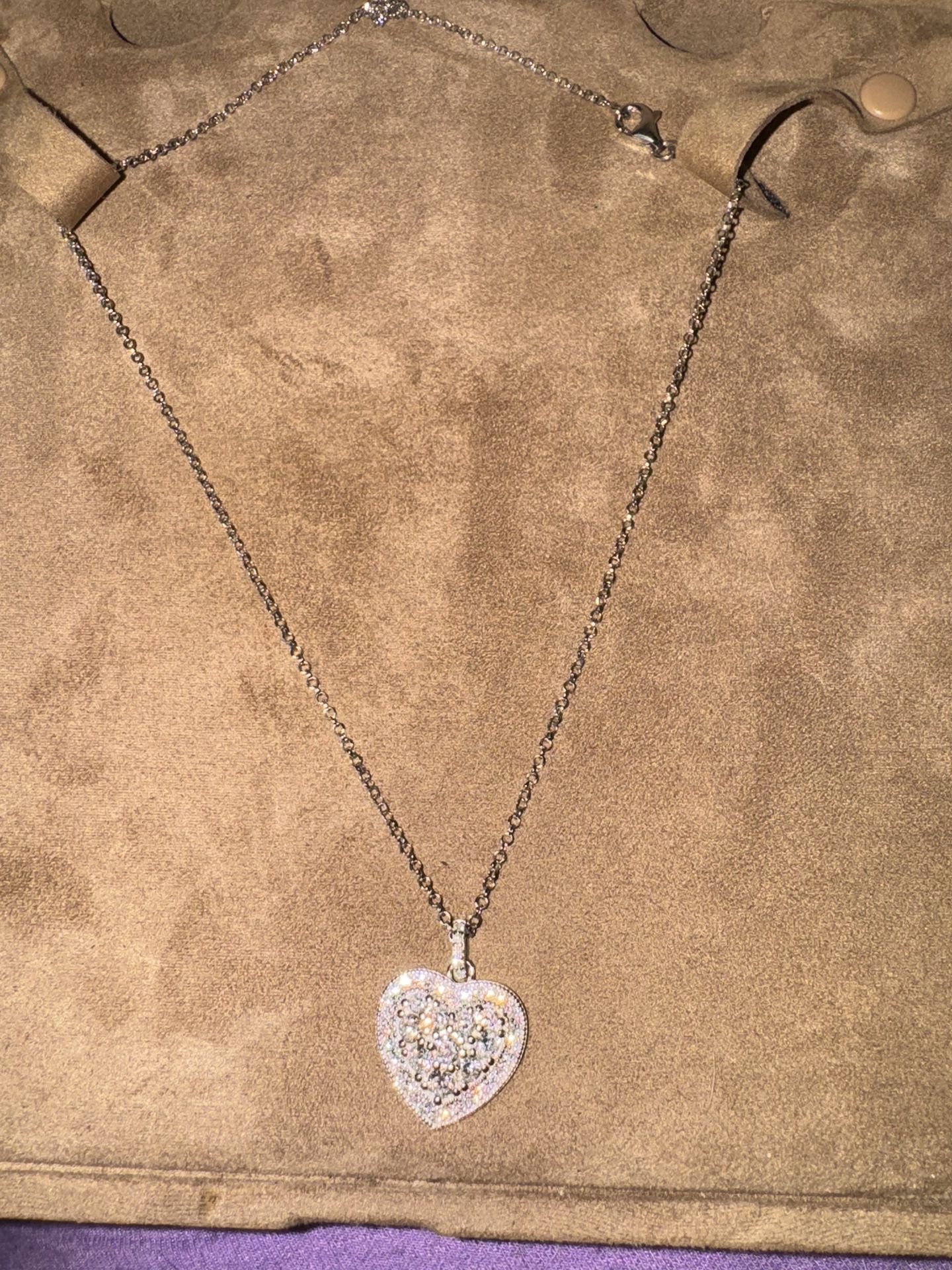 Diamond Heart Necklace Sterling Silver 18 To 20 Inch