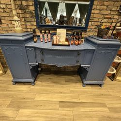 Large Blue Dresser And Mirror 