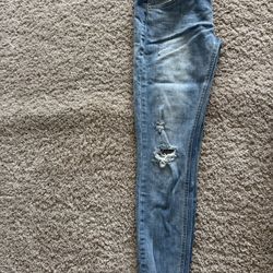 👖 VANILLA STAR JUNIOR’S LOW RISE DISTRESSED STRETCH SKINNY BLUE JEANS – SIZE 5 / WL 27