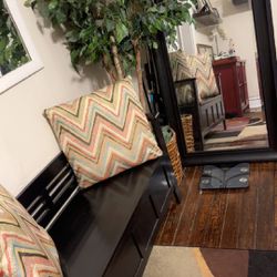 Black Tall Mirror, Storage Bench And 2 Pillows 