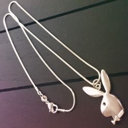 Silver Plated Necklace with Silver Playboy Bunny Charm (various sizes available)