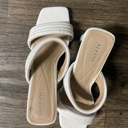 Alfani Women's Stantonn quilted square-toe block-heel slide sandals in white leather. 