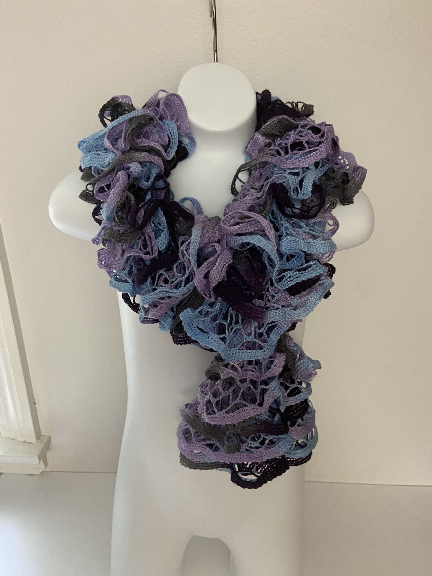Purples and Blue Handmade Ruffled Scarf