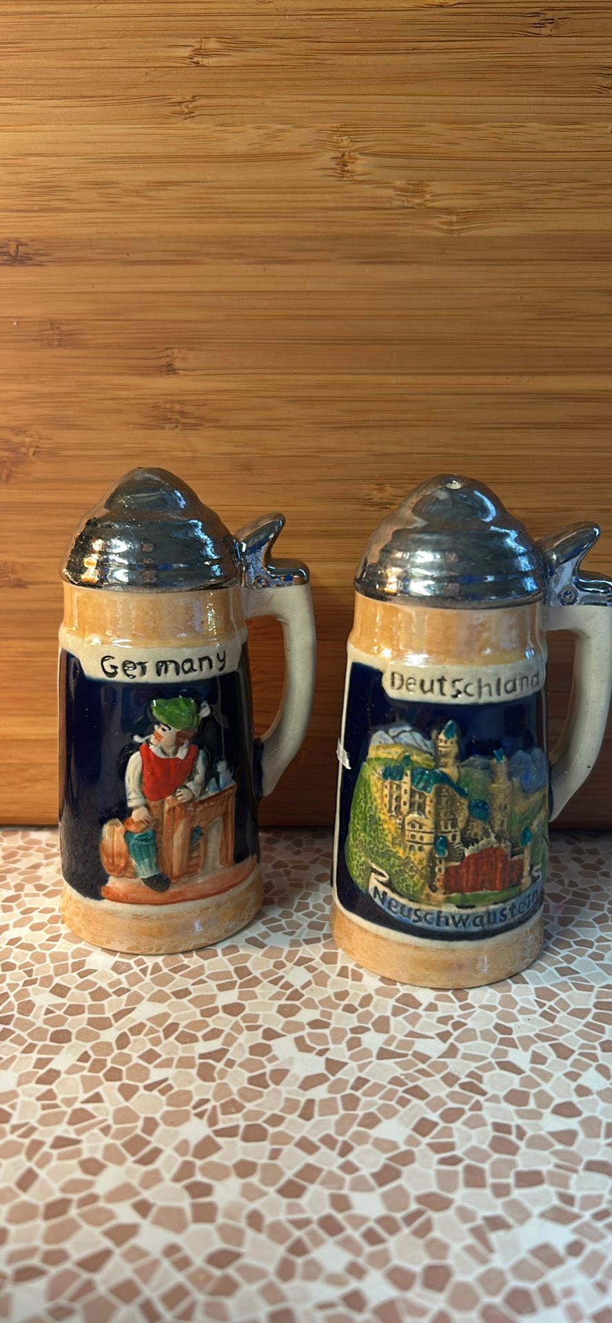 Vintage Beer Stein Mug Salt and Pepper Shakers Stamped Germany