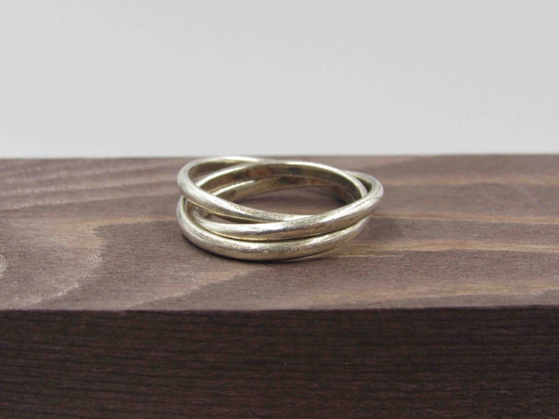 Size 7.25 Sterling Silver Rustic Triple Band Ring Vintage Statement Engagement Wedding Promise Anniversary Bridal Cocktail Friendship