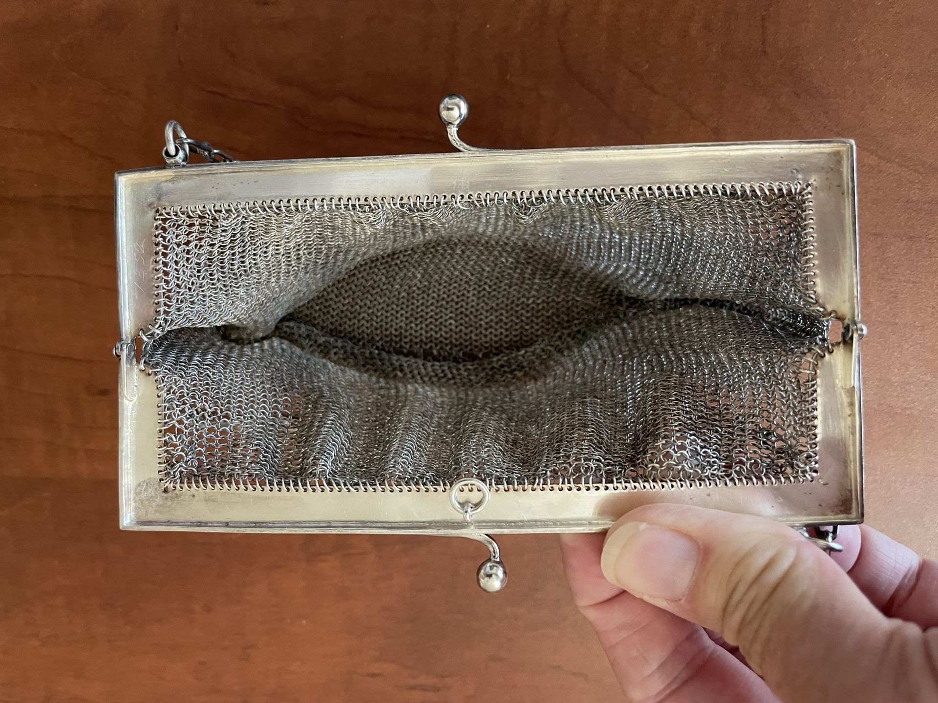 Antique Silver Mesh Clutch Purse.
