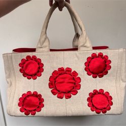Prada Canapa Large tote with Satin Florals