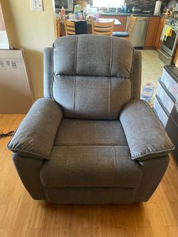 Modern Gray Electric Power Recliner - Like New w/ Built-In USB Charging