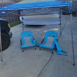 7 X 7 Beach Canopy And Two Beach Chairs 