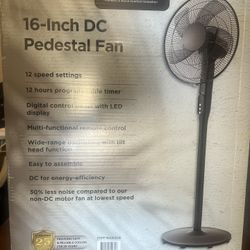 Pelonis 16" 12-Speed Adjustable Height Quiet Pedestal Fan with Digital Display