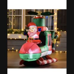 HOMCOM 5FT Christmas Inflatable Santa Claus Flying Helicopter with Built-in LED Lights, Outdoor Indoor Blow up Holiday Yard Decorations