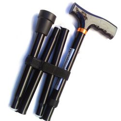 NEW Black Folding Aluminum Walking Cane w/ Contoured T-Handle, Push-Button Adjustable Height (32”-36”) & Locking Collar for Safety - 250 lbs. Capacity